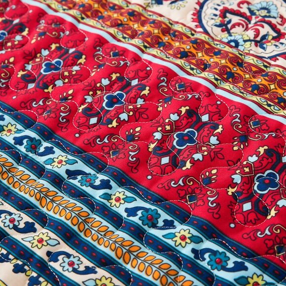 New Colourful Reversible Bohemian 3 PC Bedding Quilt Set • KING Size - Picture 4 of 7